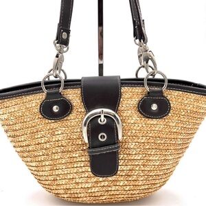 St. John's Bay Wicker Woven Tan Brown Basket Beach Shoulder Bag